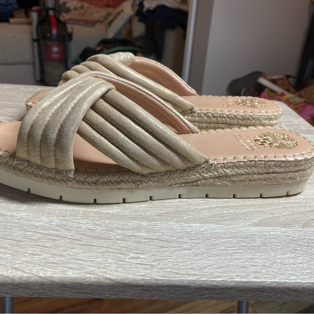 Vince Camuto Melysa Crossband Slide Sandals in Egyptian Gold - Picture 5 of 10